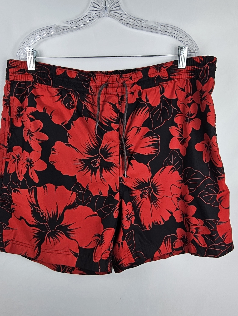 Vtg Polo By Ralph Lauren Red Hibiscus Floral Swim Trunks Lg Pockets Beach Surf